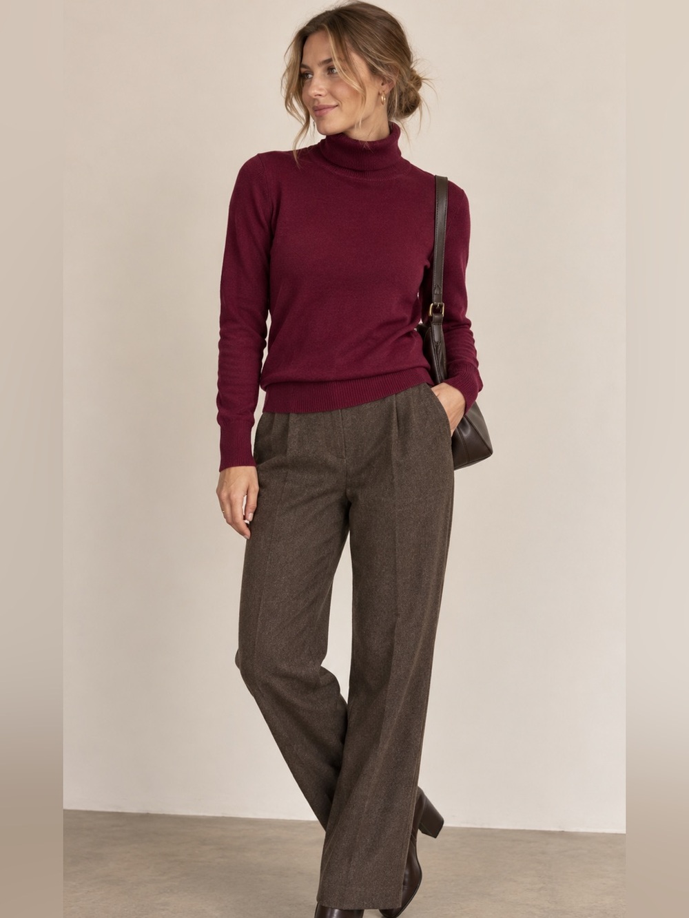 J. Crew Burgundy wine red Turtleneck merino wool classic Sweater sz medium